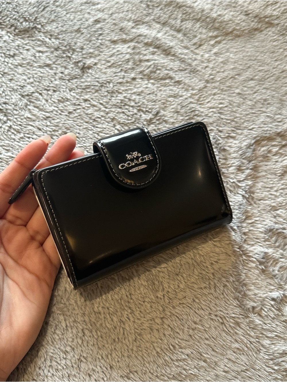 COACH Black Patent Leather Small Snap Wallet